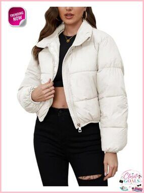 Women's Cropped Puffer Jacket Quilted Short Winter Coat Full Zip